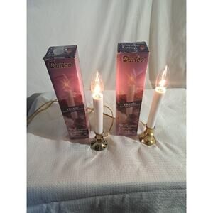 VTG Darice Welcome Candle Lamp Christmas Window Electric Round Brass Set 2